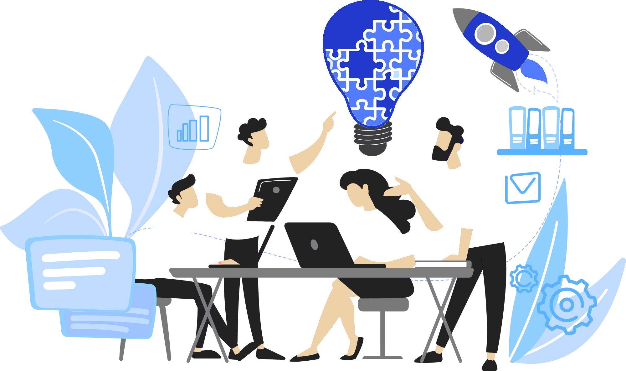 Four colleagues in a meeting discussing topics around IoT cybersecurity compliance and innovation