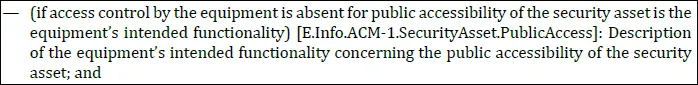 Excerpt of EN 18031-1 ACM-1 Required Information showing conditional identifiers with their conditions expressed within parentheses in front of the identifier (Source: EN 18031 standards)