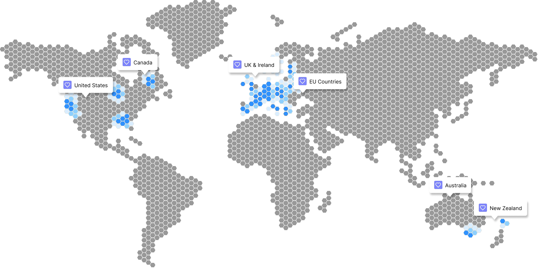World map highlighting 17 countries where Zealience customers are located.