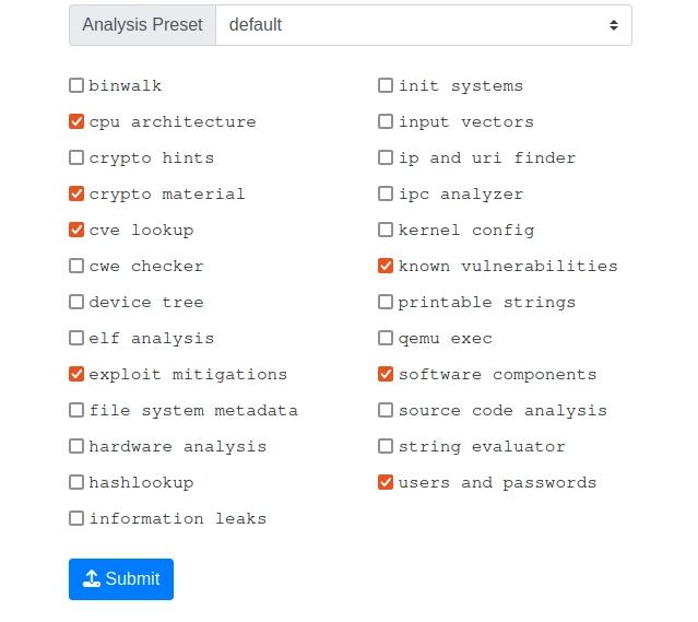 The recommended analysis options to select for the identification of security assets with FACT for hEN 18031 (EN 18031).